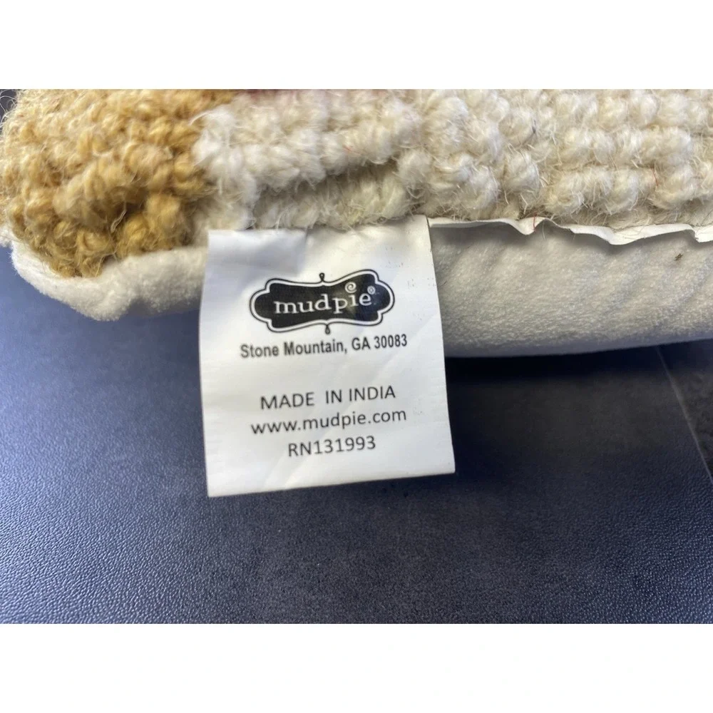 Mud Pie Mini Puppy Christmas Santa Hooked 8 inch Pillow